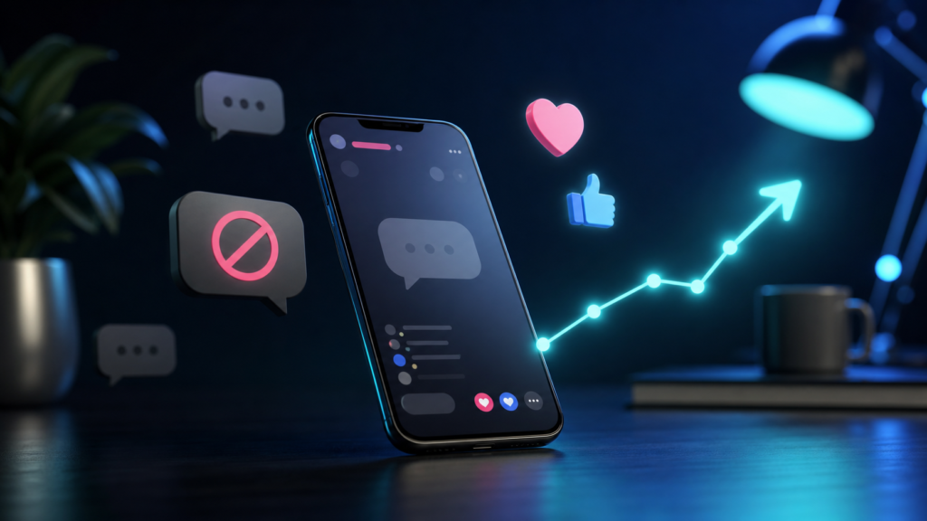 TikTok LIVEのコメント改善をイメージした配信画面とチャット吹き出し